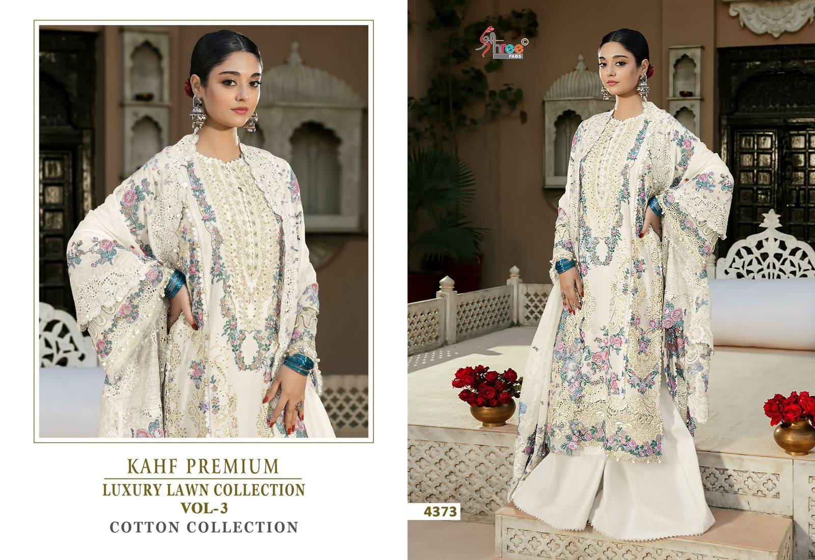  KAHF PREMIUM LUXURY LAWN COLLECTION VOL-3 BY Shree Fabs 4371 TO 4376 SERIES Pakistani Stylish Embroidered Pure cotton Dresses At Wholesale Price